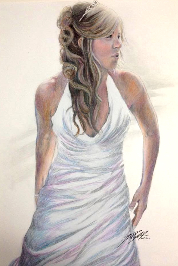 Colored pencil portrait of bride